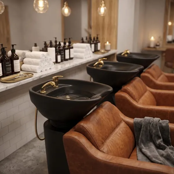 Photograph representing the shampoo and wash stations