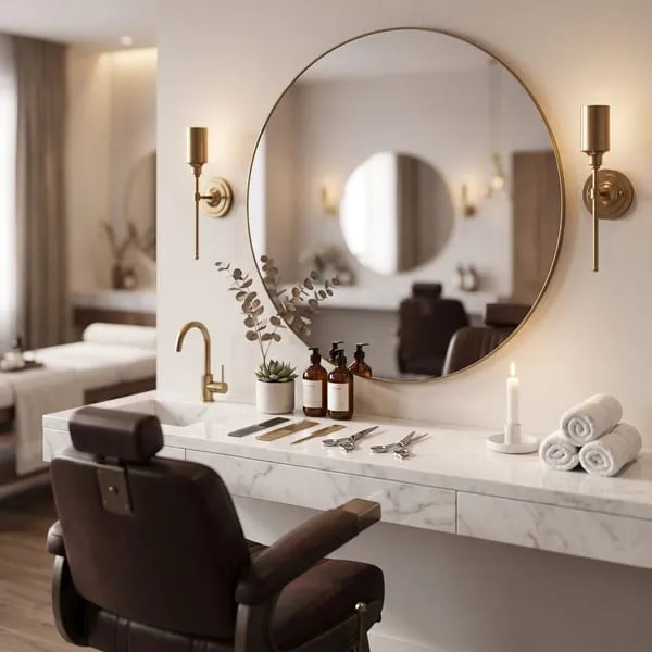 Photograph representing a styling mirror station